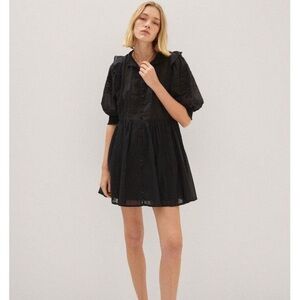 MANGO Puff Sleeve Embroidered Mini Dress